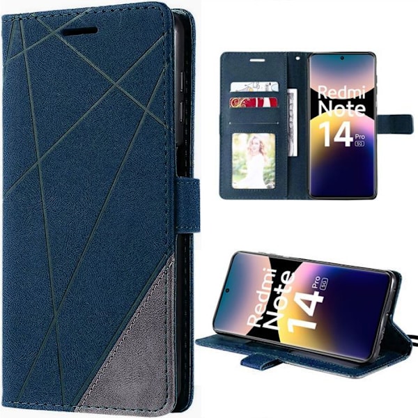 Coque för Xiaomi Redmi Note 14 Pro 5G (inte för 4G) Skydd Anti-Scratch Elegant Läder Effekt Marinblå marinblå