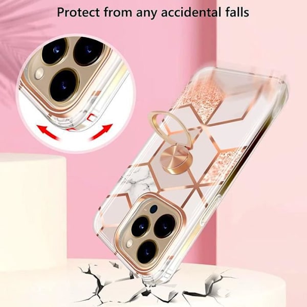 Skyddande Skal - E.F.CONNECTION - för iPhone 14 Pro - Silikon - Rosett Marmor - Stödring Rosa