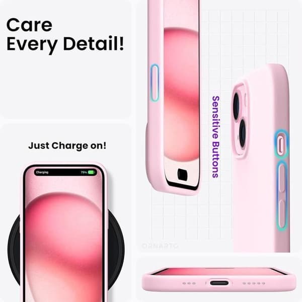 Coque en silikon - EF CONNECTION - för iPhone 15 Plus - Stötabsorberande - Ultra Slim - 2 Härdat glas Rosa
