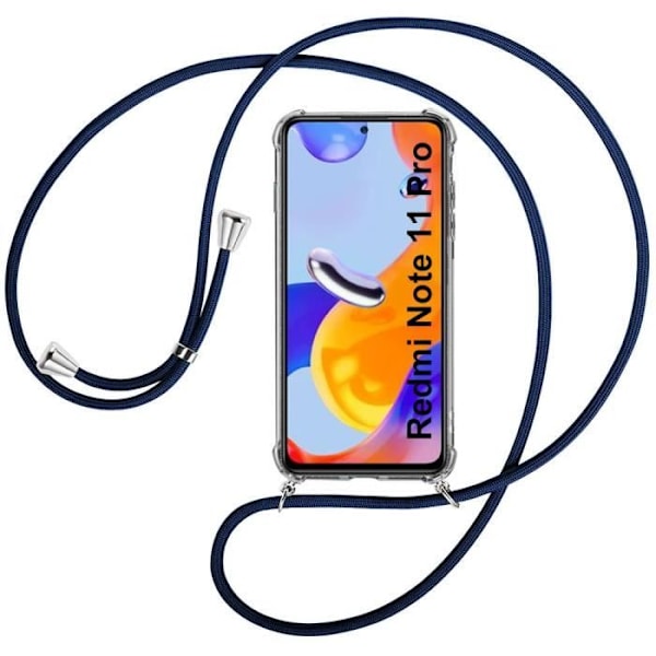 Fodral för Redmi Note 11 Pro Transparent Protection Förstärkt stötsäker TPU med lanyard marinblå Klar / Marinblå