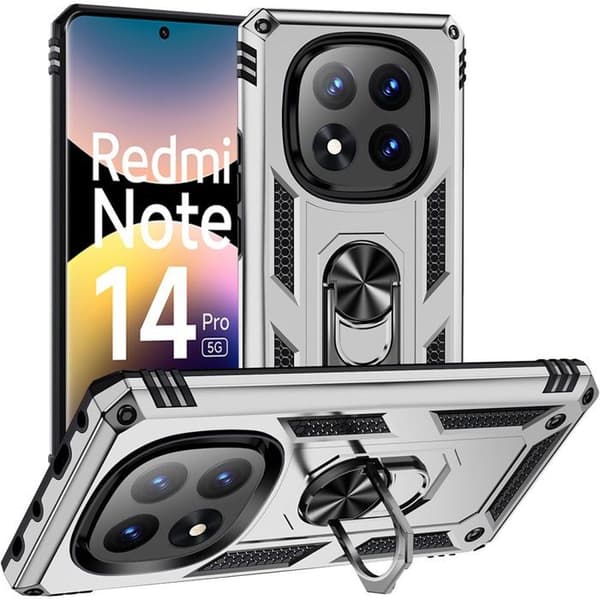 Siliconfodral - E.F.CONNECTION - För Xiaomi Redmi Note 14 Pro 5G - Stöttålig - Silver - Rotabel bakring Silver