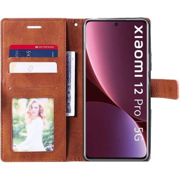 Plånboksfodral - för Xiaomi - 12 Pro - PU-läder - Brun - Heltäckande skydd kastanj