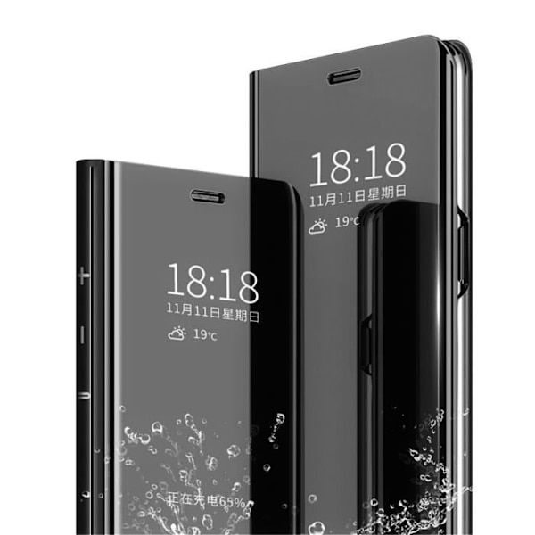 Aclay Huawei P30 Fodral, Fodral + Härdat Glas Flip Clear View Genomskinligt Spegelfodral Stående 360° Stötsäkert Fodral Fodral Stötfångare Svart