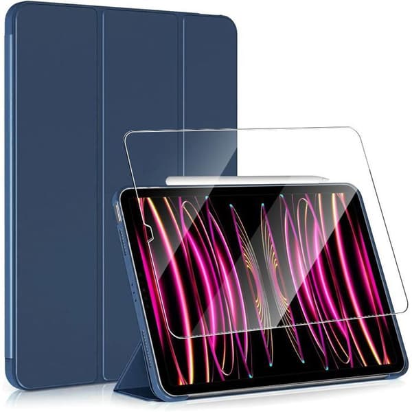 Skyddsfodral - E.F.Connection - för iPad Pro 12,9" - Mörkblå - Härdat Glas - Fällbart Lock Blå