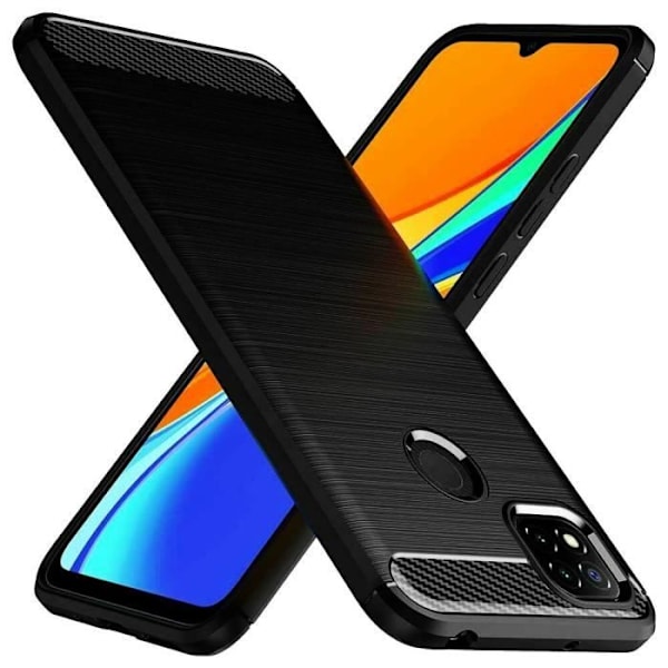 För Xiaomi Redmi 9C/ 9C NFC/ Redmi 9 (Indien) 6,53": Mjukt silikonfodral i kolfiber + 2x färghärdat glasfilmer - NOI SVART