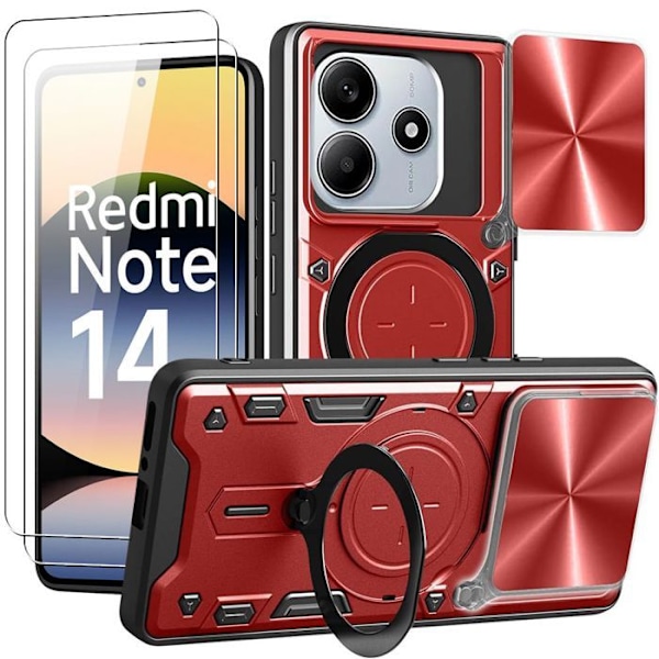 Coque til Xiaomi Redmi Note 14 5G - Kamerabeskyttelse - Rød + 2 Tempered Glass - E.F.Connection® Röd