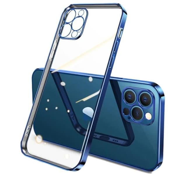Siliconfodral - E.F.Connection - för iPhone 13 Pro Max - Ultrafin - Kromad kant - 2 Härdat glas Blå