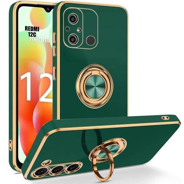Coque - E.F.CONNECTION - För Xiaomi Redmi 12C - Silikon Stötsäker Skydd - Stöd Med Ring - Nattgrön Midnattsgrönt