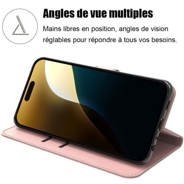 Coque - E.F.CONNECTION - för iPhone 16 Pro Max - Syntetiskt läder - Fleksibel - Fack för kort Rosa