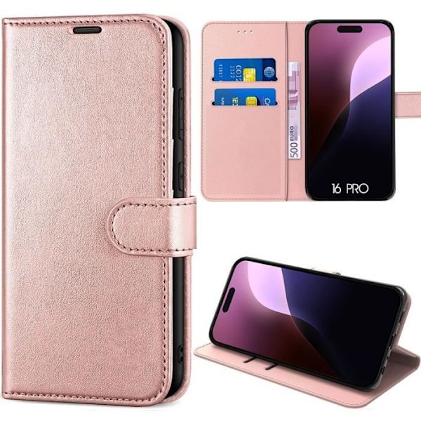 Coque Intégrale - iPhone - 16 Pro - PU Læder - Stødabsorberende - Rosa - Fleksibel Rosa