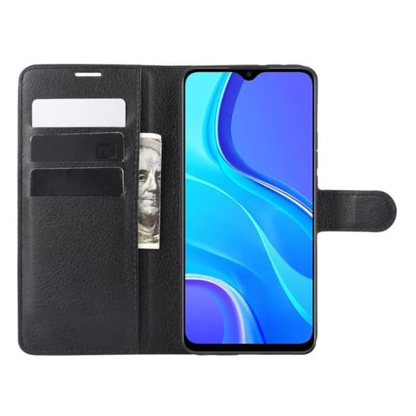 Skal - Xiaomi - Redmi 9 - PU Läder - Stötsäker - Stöd Svart
