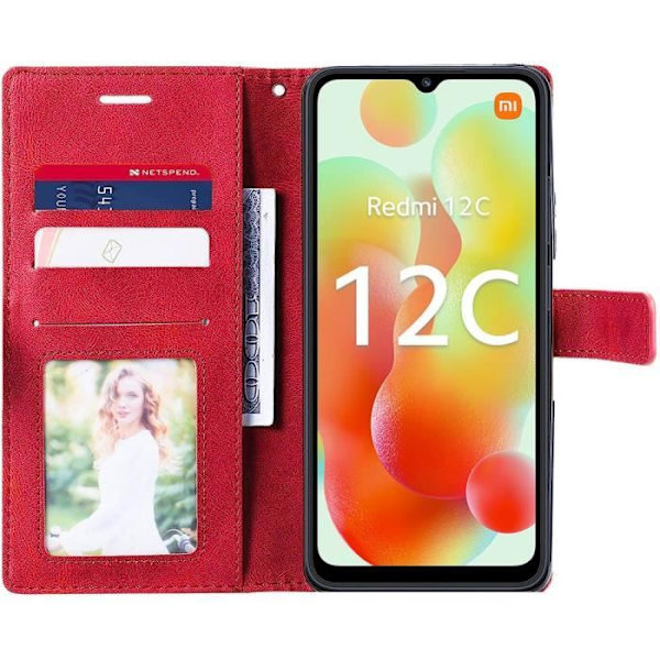 Coque til Xiaomi Redmi 12C-11A - E.F.Connection - Rød - PU Læder - Stødabsorberende - Kortlommer Röd