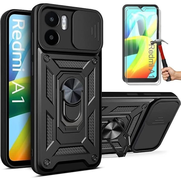 Skyddshölje - E.F.CONNECTION - för Xiaomi Redmi A1/Redmi A2 - Svart - Hårt - Härdat glas Svart