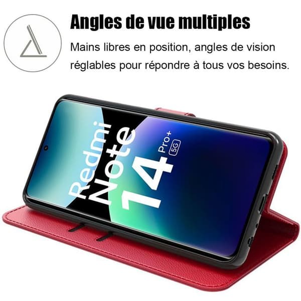 Skyddande skal - E.F.CONNECTION - För Xiaomi Redmi Note 14 Pro Plus 5G - Röd PU - 2 härdade glas - Stötsäker Röd
