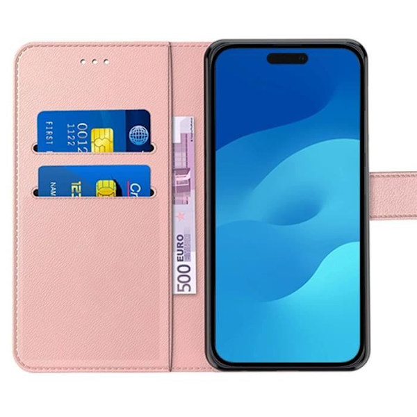 Coque - E.F.CONNECTION - för iPhone 15 Pro Max - Mjuk PU-läder - Plånboksfodral - Stödduk. Rosa