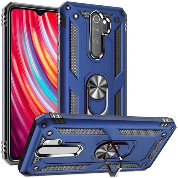 Fodral för Redmi Note 8Pro (6,53") metallstödring Förstärkt skydd metallplatta på baksidan Blå Blå