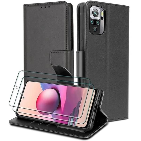 Mobilskal - Redmi - Note 10S - Läderlook - Magnetisk stängning - Svart Svart