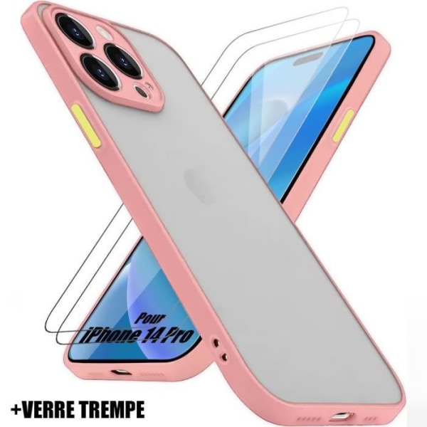 Etui til iPhone 14 Pro Ultra tynd mat silikone Pink + 2 hærdede briller Rosa