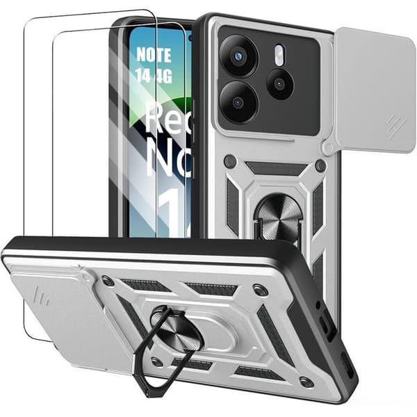 Skyddsskal - E.F.CONNECTION - För Xiaomi Redmi Note 14 4G - Stöttålig - Stöd - Härdat Glas Silver