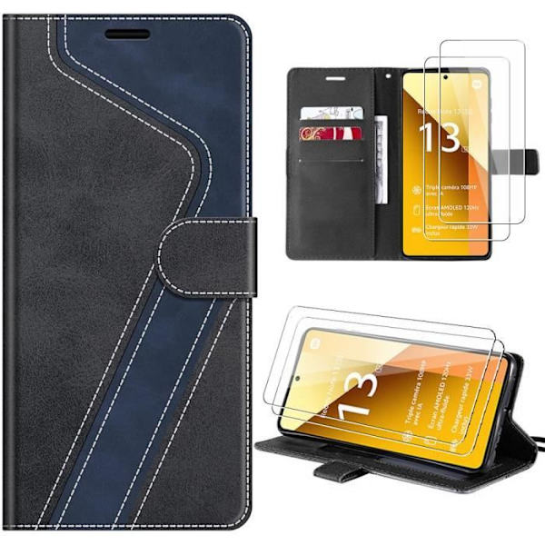 Coque - Xiaomi - Redmi Note 13 5G - Lædereffekt - Sort-Marineblå - Stødabsorberende Svart-marinblå