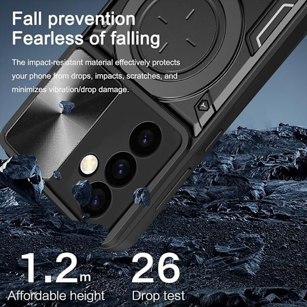 Coque för Xiaomi Redmi Note 14 4G (inte för 5G) med Metall Stödhål för Kamera Skydd Svart Svart