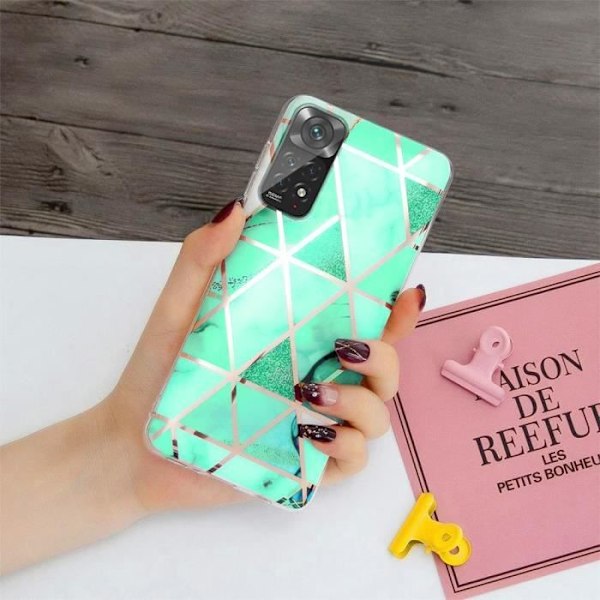 Etui til Redmi Note 11-Note 11S + 2x hærdet glas, turkis marmormønster, blød TPU-beskyttelse Turkos