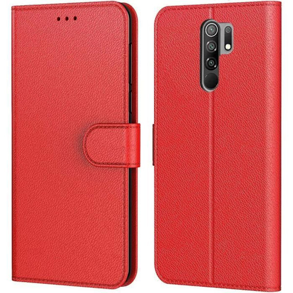 Beskyttelsesetui til Redmi 9 - E.F.CONNECTION - Rød Læder Effekt - 360 Grad Blød Stødabsorberende Röd