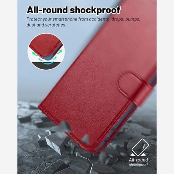 Hölster - E.F.Connection - för Xiaomi Redmi Note 12S - Röd - Stötsäker - PU-läder + 2 Härdade Glas Röd