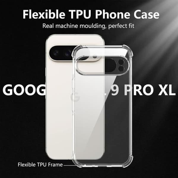 Silikonfodral för Google Pixel 9 Pro XL - Stötsäkert Anti-Scratch Transparent med röd sladd