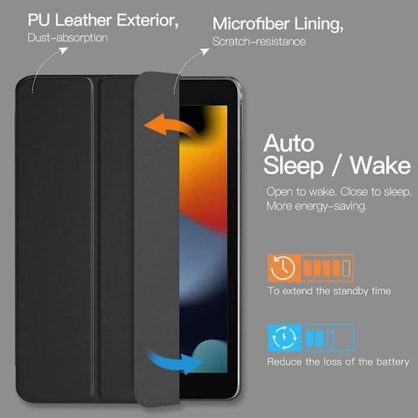 Coque Tablet - E.F.CONNECTION - til iPad (10.2") - Sort Etui - Beskyttelse - Support med 2 synsvinkler Svart