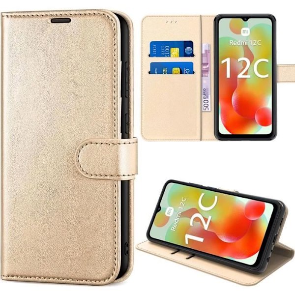 Etui til Xiaomi Redmi 12C-11A Beskyttelse Guld Syntetisk Læder Stødsikker Anti-ridse Blød gyllene