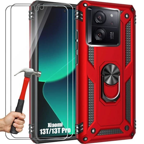 Coque - Xiaomi - 13T/13T Pro - Röd - 360° Stöd - Inkluderar härdat glas Röd