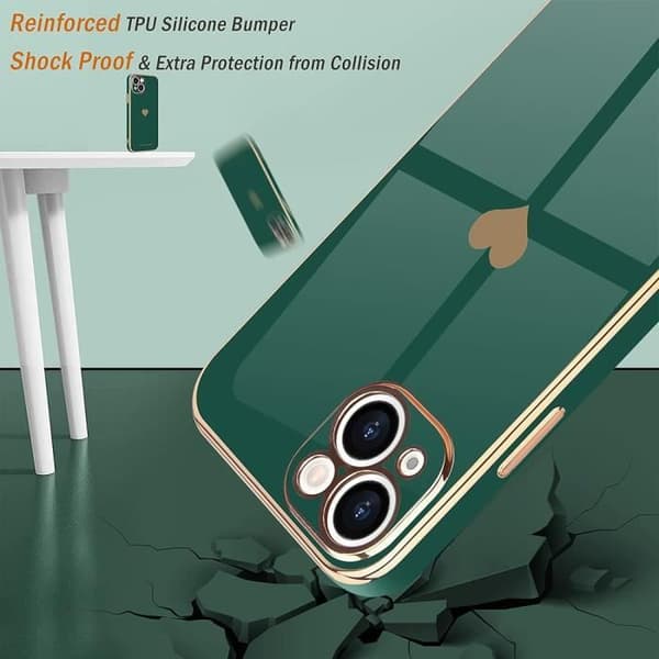 Coque - E.F.CONNECTION - för iPhone 15 Plus - Mörkgrön - Hjärtmönster - Stöt- och repbeständig skydd. Nattgrönt
