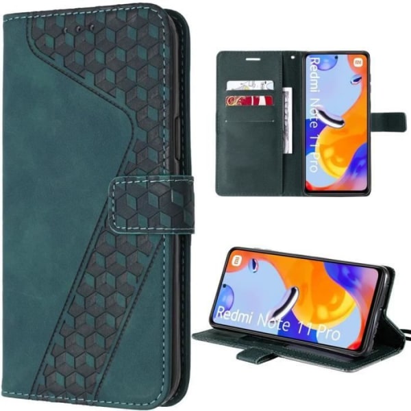 Coque - Xiaomi - Redmi Note 11 Pro/12 Pro - Grøn - PU Læder Prægning - Justerbar Støtte Grön