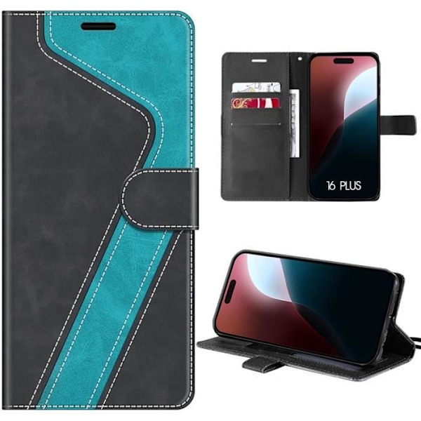 Coque til iPhone 16 Plus - Beskyttelse med klap - Syntetisk læder Blå - Semi-stiv - Magnetisk - Multifunktionel Blå