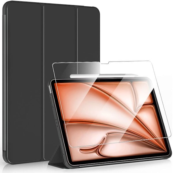 Coque + Tempereret Glas til iPad Air 11 Tommer M2/M3 2024 2025, Slank Beskyttelse med Støttefunktion - Sort Svart
