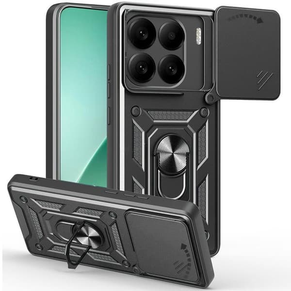 Coque Silicone - E.F.CONNECTION - för Xiaomi 15 Pro - Stötsäker - Ringstöd - Skydd för dragkamera Svart