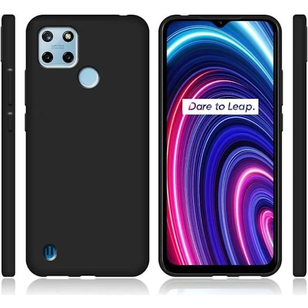Skyddsskal för Realme C21Y - E.F.CONNECTION - Svart Silikon - Mjuk - Halkfri yta - 2 Härdat glas Svart