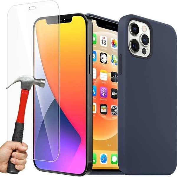 Silicon skal - E.F.CONNECTION - för iPhone 12 Pro Max - Stötsäker - Repåter - Mörkblå marinblå