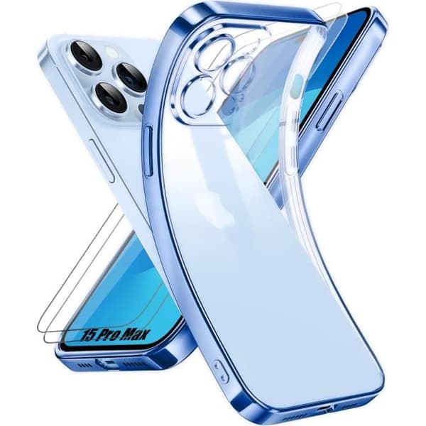Skyddskal - Silikon - för iPhone 15 Pro Max - Transparent - Blå kant - Ultra slim Blå