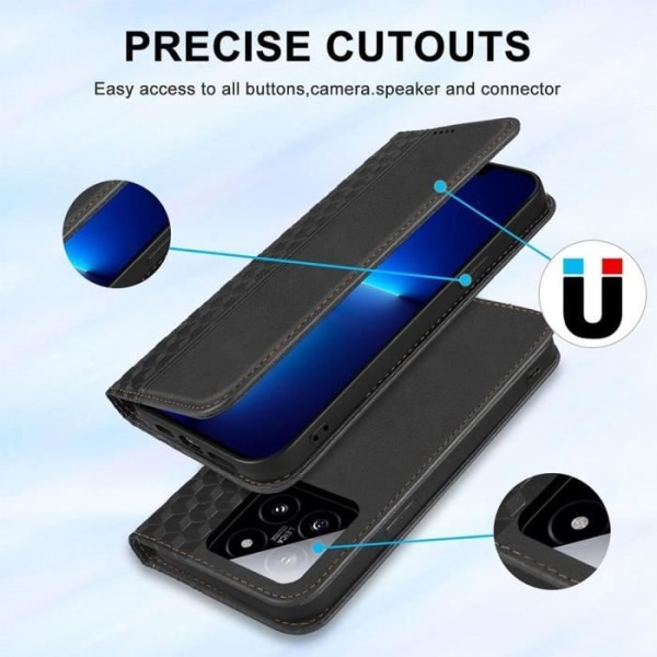 Coque - Xiaomi - 14 - Syntetisk Læder Sort - Mosaikmønster - Magnetlukning Svart