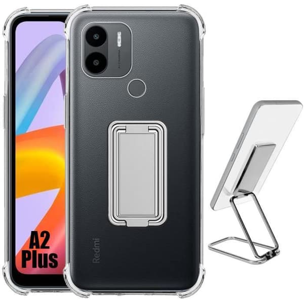 Fodral till Xiaomi Redmi A2+-A2 Plus Transparent silikon med justerbart stöd Silver
