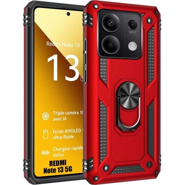 Coque - Xiaomi - Redmi Note 13 5G - Hård Antichock - 360° Metallstöd - Röd Röd