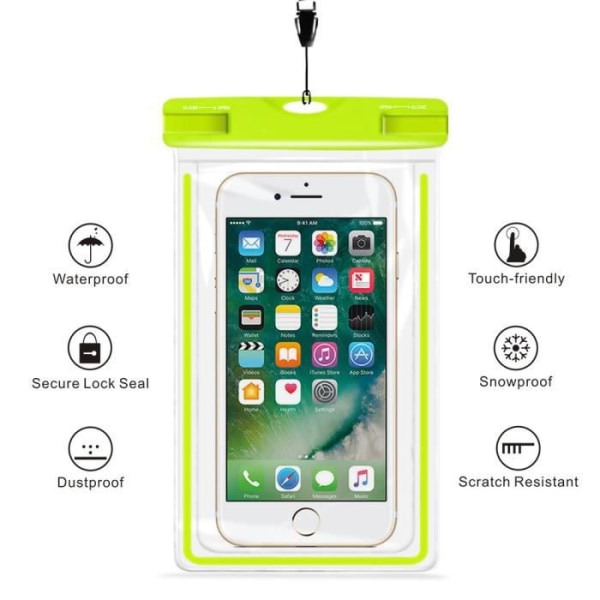 Vattentätt telefonväska till iPhone XS MAX, XR, XS, X, 8, 8 Plus, Ipod Touch 5, Touch 6 - Grön