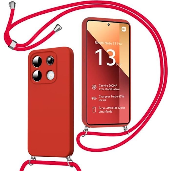 Crossbody-fodral för Xiaomi Redmi Note 13 Pro 4G (ej för 5G) - Röd - Hybrid silikonfodral, stötsäkert skydd