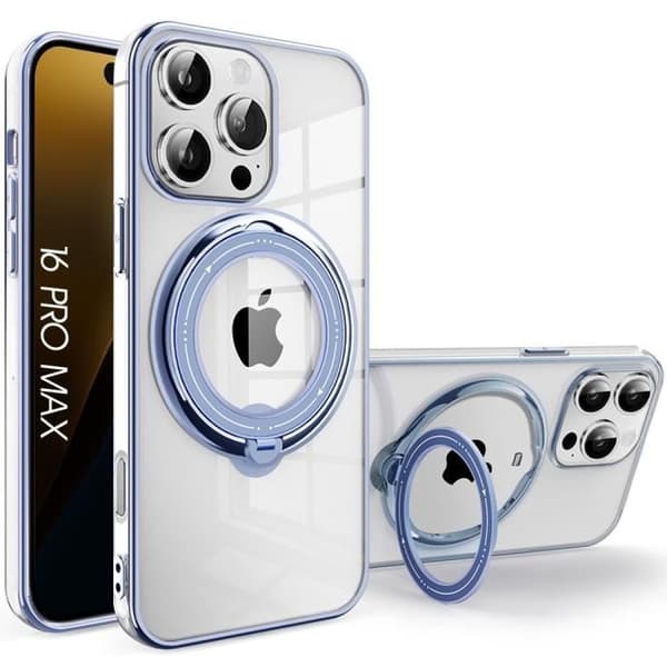 Skyddsskal - Silikon - för iPhone 16 Pro Max - Rotera magnetiskt stödhållare - Slim - Blå Blå