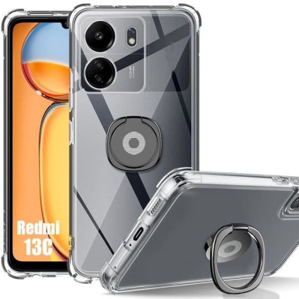 Silikonbaksida - Xiaomi - Redmi 13C - Stötresistent - Transparent - Justerbart ringstöd Transparent