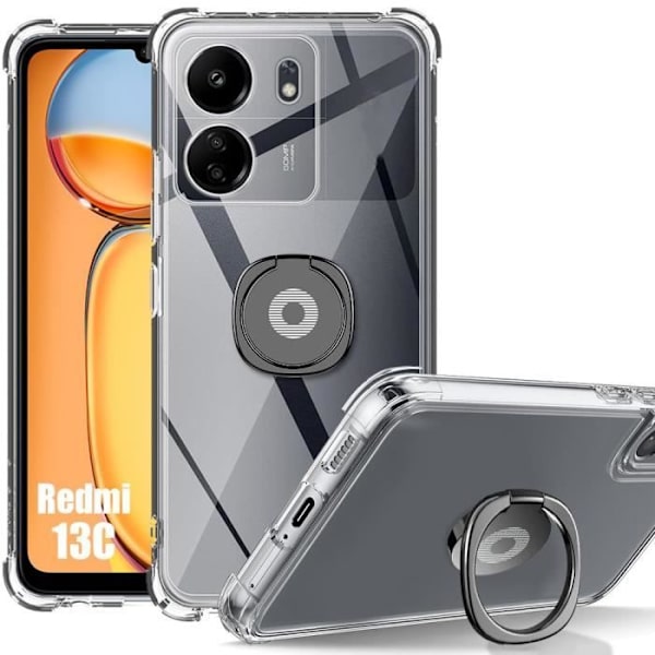 Silikone Cover - Xiaomi - Redmi 13C - Stødabsorberende - Transparent - Justerbar Ring Støtte Transparent