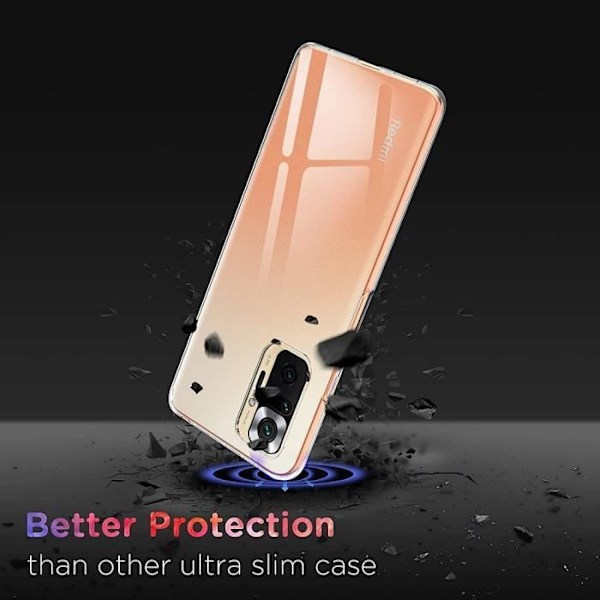 Fodral för Redmi Note 10 Pro Transparent Silikon + 2 härdat glas och 2 bakre kameraskydd Transparent