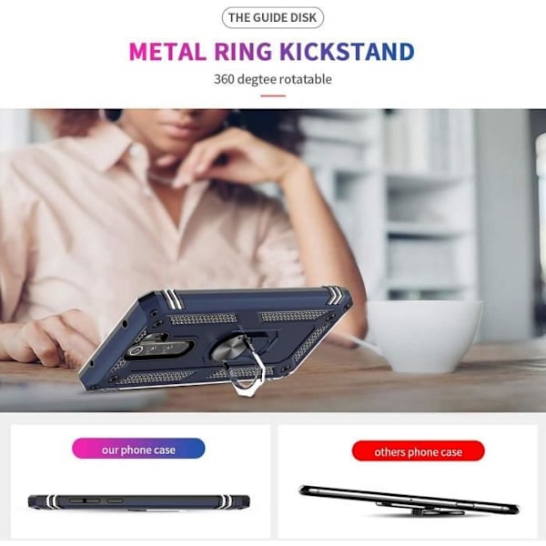 Fodral för Redmi Note 8Pro (6,53") metallstödring Förstärkt skydd metallplatta på baksidan Blå Blå